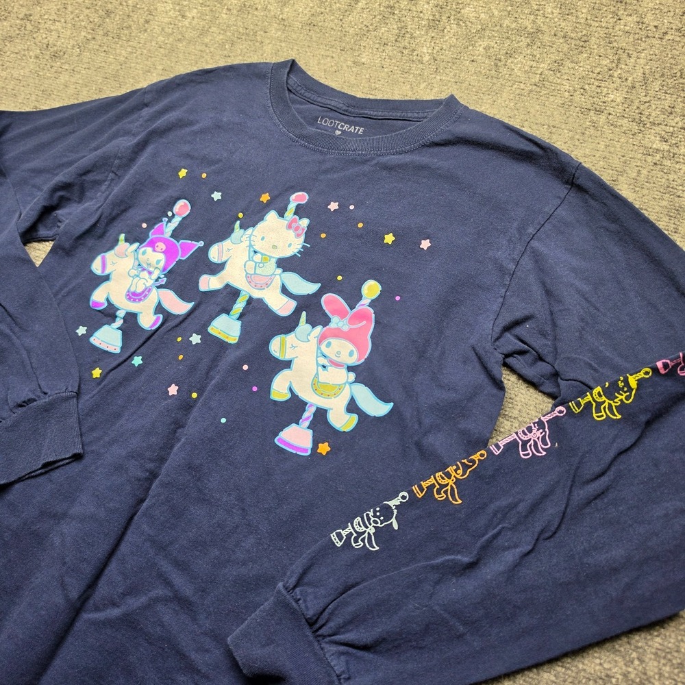 Hello Kitty Kuromi My Melody Carousel Unicorn Long Sleeve Graphic Tee XS